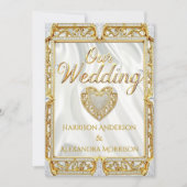 Elite Wedding Gold White Silk Diamond Frame Heart Einladung (Vorderseite)