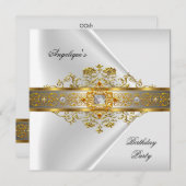 Elite White Gold Black Birthday Party Einladung (Vorne/Hinten)