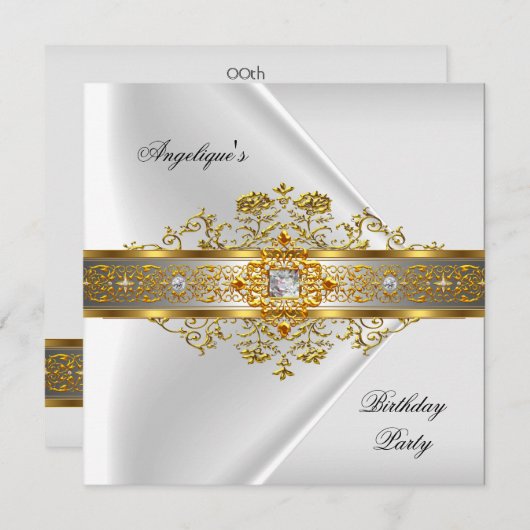 Elite White Gold Black Birthday Party Einladung (Vorne/Hinten)