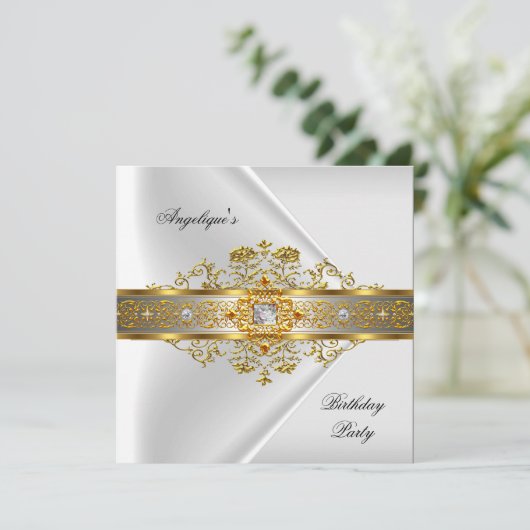 Elite White Gold Black Birthday Party Einladung (Stehend Vorderseite)