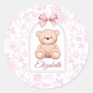 Elizabeth Benutzerdefiniertes rosa Teddy-Bär-Kin Runder Aufkleber