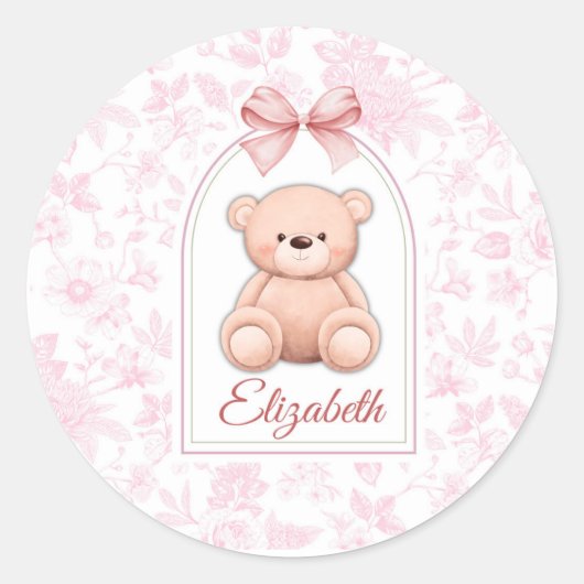 Elizabeth | Benutzerdefiniertes rosa Teddy-Bär-Kin Runder Aufkleber (Vorderseite)