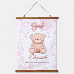 Elizabeth   Benutzerdefiniertes rosa Teddy-Bär-Kin Wandteppich Mit Holzrahmen