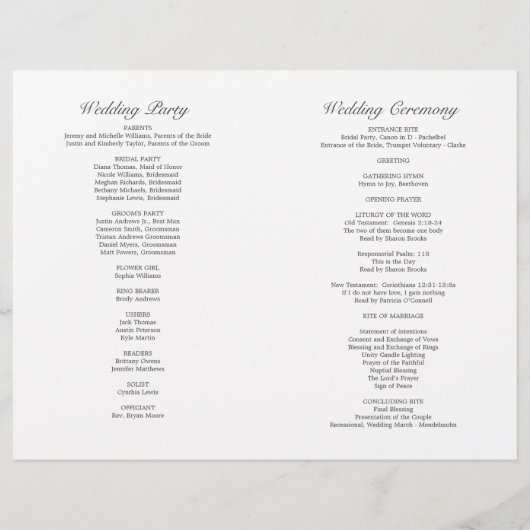 Elizabeth Christlich Wedding Zeremony Program (Rückseite)