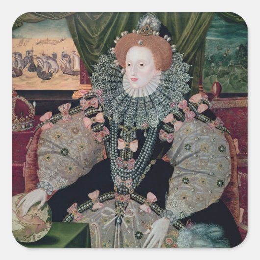 Elizabeth I., Armada Portrait, c.1588 Quadratischer Aufkleber (Vorderseite)