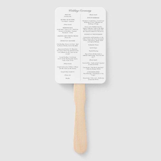 Elizabeth Katholic Wedding Program with Mass Fächer (Rückseite)