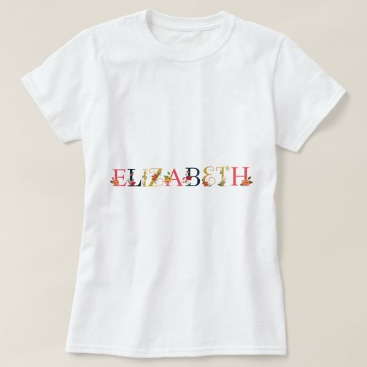 ELIZABETH Name Kunst mit Blume bestickt T-Shirt (Design vorne)