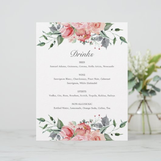 Elizabeth Pink Floral Drinks Wedding Sign (Stehend Vorderseite)