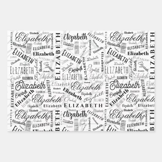 Elizabeth Schwarz-weiß Individuelle Name Geschenkpapier Set (Vorderseite)