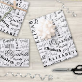 Elizabeth Schwarz-weiß Individuelle Name Geschenkpapier Set