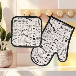 Elizabeth Schwarz-weiß Individuelle Name Ofenhandschuh & Topflappen-Set