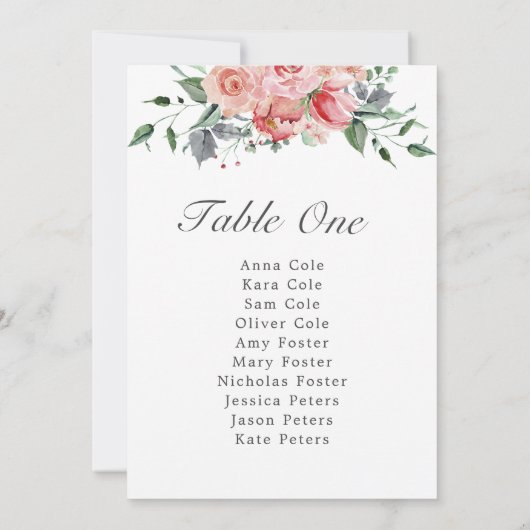 Elizabeth Simple Pink Wedding Table Chart (Rückseite)