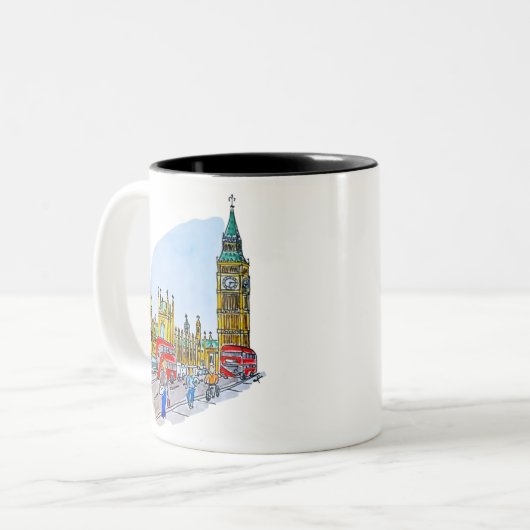 Elizabeth Tower, alias Big Ben Zweifarbige Tasse (Vorderseite Links)