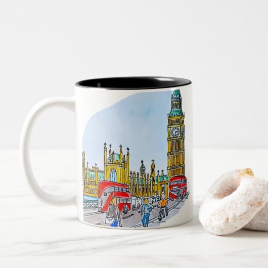 Elizabeth Tower, alias Big Ben Zweifarbige Tasse (Mit Donut)