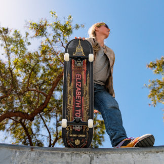 Elizabeth Tower Big Ben London - Rotes Neon und Ro Skateboard