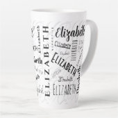 Elizabeth Typografy Name Schwarz-weiß Milchtasse (Rechte Ecke)
