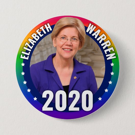 Elizabeth Warren 2020 - Gay Pride Rainbow Button (Vorderseite)