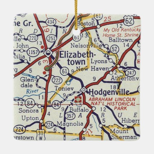 Elizabethtown KY Vintag Map Keramikornament (Rückseite)