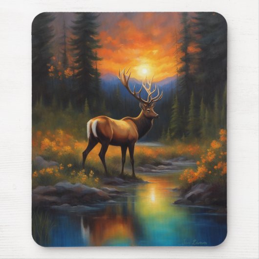 Elk am Rocky Mountain Stream Schöne Malerei Mousepad (Vorne)
