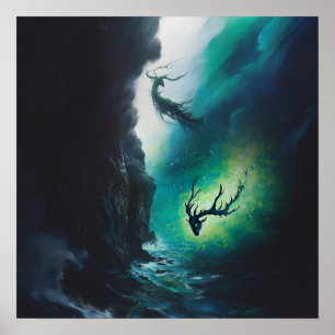 Elk Antlers Magical Hexy AI Art Matt Value Poster