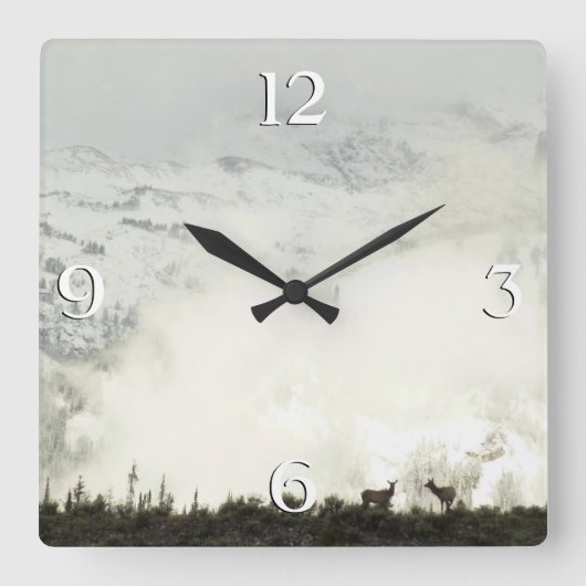 Elk at Grand Teton National Park Fotografy Quadratische Wanduhr (Vorderseite)
