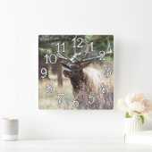 Elk Bull Buck Deer Mancave Wall Clock Quadratische Wanduhr (Zuhause)