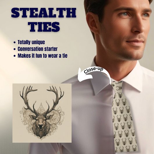 Elk Deer Antler Hunter Stealth Neck Tie Krawatte