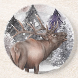 Elk Deer Watercolor Winterwald Untersetzer