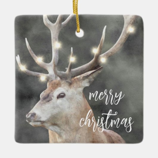 Elk Glows Light Antlers Rustikaler Urlaub Keramikornament (Vorderseite)