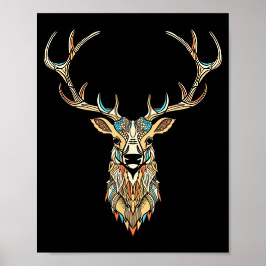 Elk Head _ Face Artistic Illustration Graphic Poster (Vorne)
