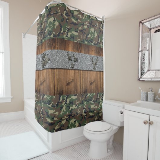 Elk Hunter Cabin the Woods Camouflage Boys Bad Duschvorhang (Beispiel)
