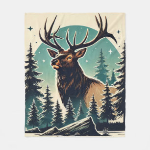 Elk im stilisierten Wald mit Starry Night Sky Fleecedecke