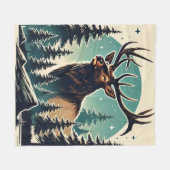 Elk im stilisierten Wald mit Starry Night Sky Fleecedecke (Vorderseite (Horizontal))