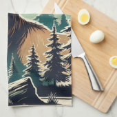 Elk im stilisierten Wald mit Starry Night Sky Geschirrtuch (Viertel Falte)