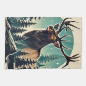 Elk im stilisierten Wald mit Starry Night Sky Geschirrtuch (Horizontal)