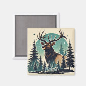 Elk im stilisierten Wald mit Starry Night Sky Magnet (Vorderseite/Rückseite)