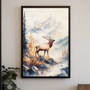 Elk in Bergwaldlandschaft Natur Ästhetik Poster
