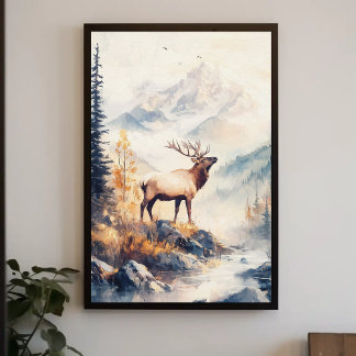 Elk in Bergwaldlandschaft Natur Ästhetik Poster