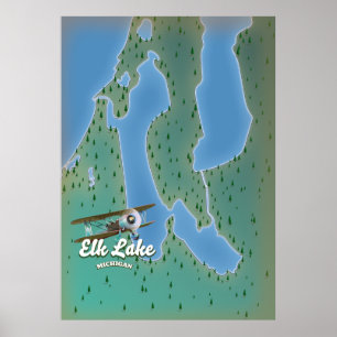 Elk Lake Michigan Karte Poster