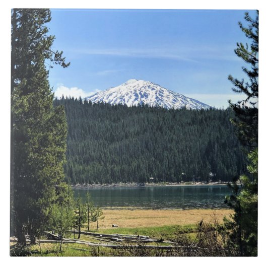 Elk Lake mit Mount Bachelor, OR Fliese (Vorderseite)