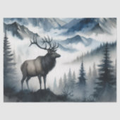 Elk Misty Mountains Wasserfarbe Decoupage Seidenpapier (Vorderseite)