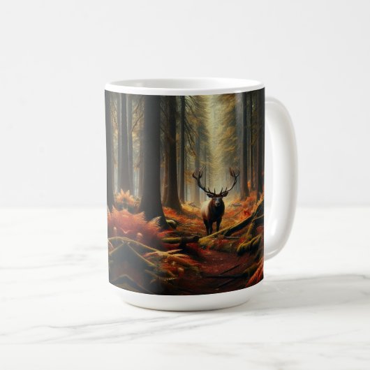 Elk Stehend in einem lebhaften Herbstwald Kaffeetasse (VorderseiteRechts)