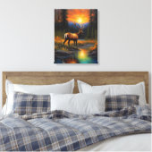 Elk Stehend Mountain Steam farbenfroher Sonnenunte Leinwanddruck (Insitu (Schlafzimmer))