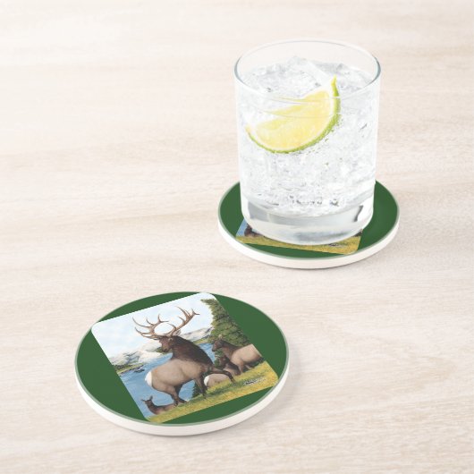 Elk Wapiti Sandstein Untersetzer (Seite)