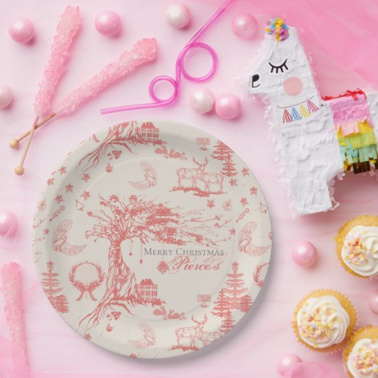 Elk Woods Französisch Toile in Rot mit Personalisi Pappteller (Party)