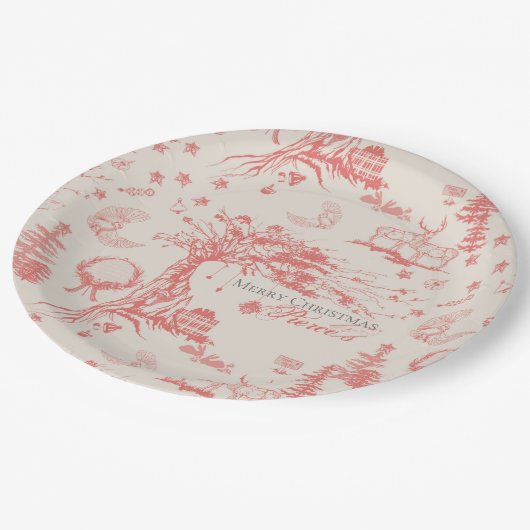 Elk Woods Französisch Toile in Rot mit Personalisi Pappteller (Schrägansicht)