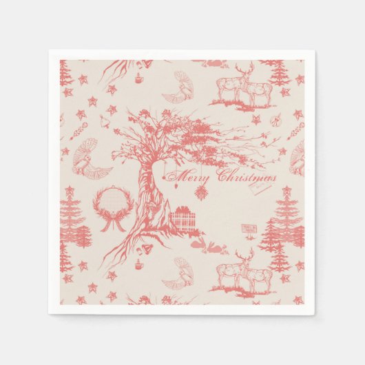 Elk Woods French Toile in Coral w/ Personalisierun Serviette (Vorderseite)