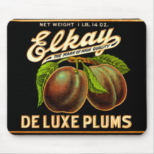 Elkay Deluxe Plums-Label aus den 30er Jahren Mousepad