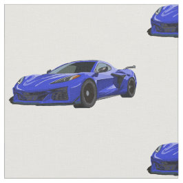 Elkhart Blue C8 Corvette Hand Drawn Sketch Fabric Stoff