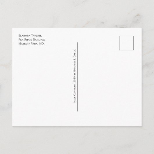 Elkhorn Tavern, Nationaler Militärpark Pea Ridge Postkarte (Rückseite)